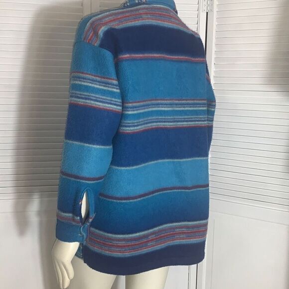 Vintage 80’s 90’s Oversized Blue Striped Zip Up Fleece Jacket Medium - Picture 9 of 14